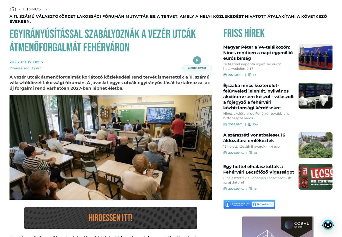Fortal híroldal cikkfelolvasóval és kapcsolódó hírekkel